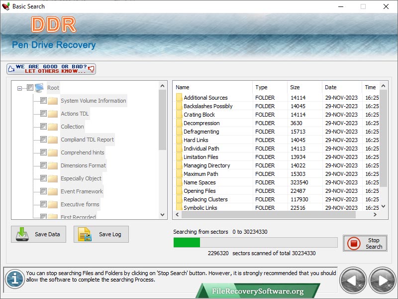 Screenshot of USB Drive Files Recovery Program